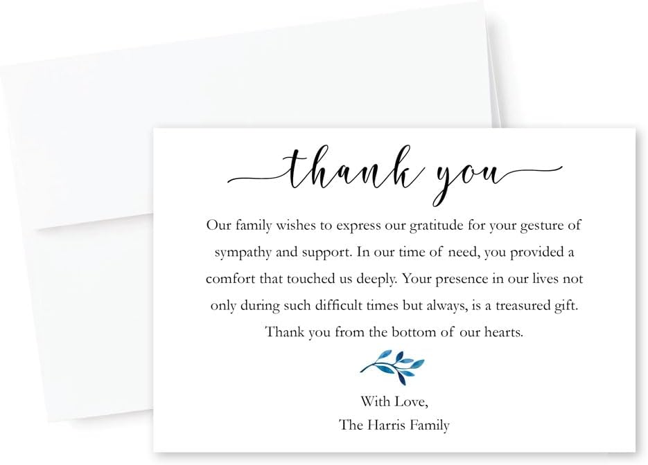Personalized Funeral Thank You Cards, White Blue Floral Sympathy, Acknowledgement Bereavement Notes with Envelopes