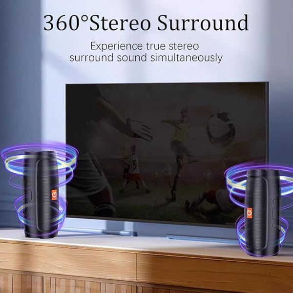 Bluetooth Speakers,Wireless Portable Speaker, Stereo Subwoofer Rod Built-in Mic, FM/TF Card/U Disk, Connect Mobile Phone/computer/TV, True Wireless Stereo Speaker for Indoor&Outdoor A5211(Black) - Image 6