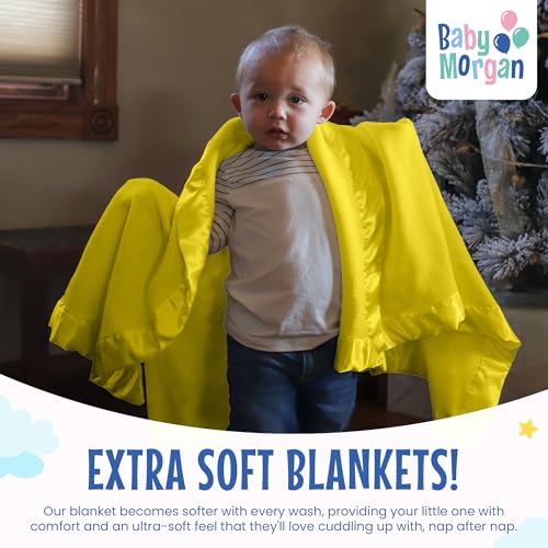 Image of Blankets Thermal Waffle Baby Blanket Crib Bedding - Soft Cozy Warm Infant Thermal Cover for Nursery Stroller or Bassinet, Lightweight Ideal Shower Gift, Satin Trim Yellow 36 inch x 50 inch