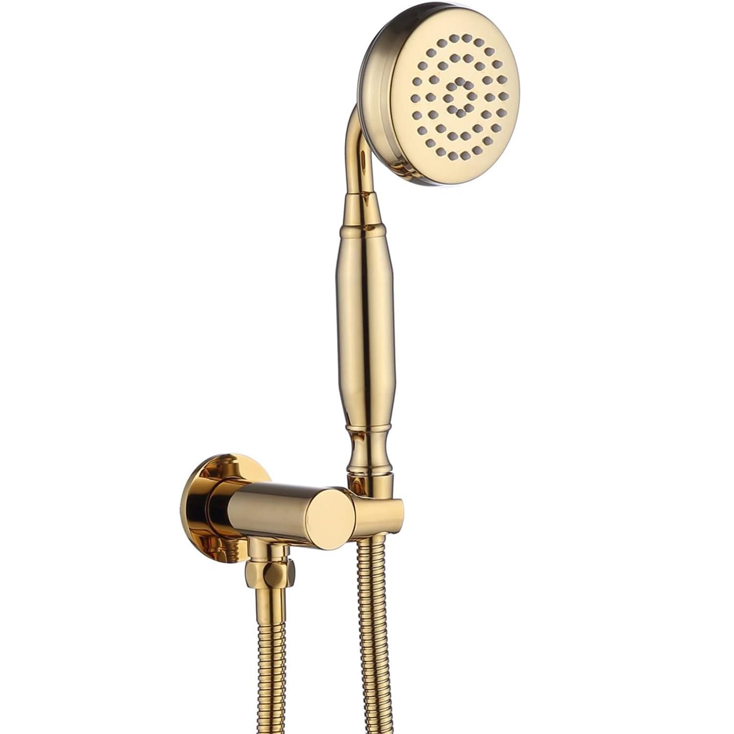 EngaBrass Vintage Hand Held Sprayer Telephone Handheld Shower Head with Bracket Adjustable Supply Elbow Wall Connector Shower Holder and Hose Showerheads Set, Bright Gold