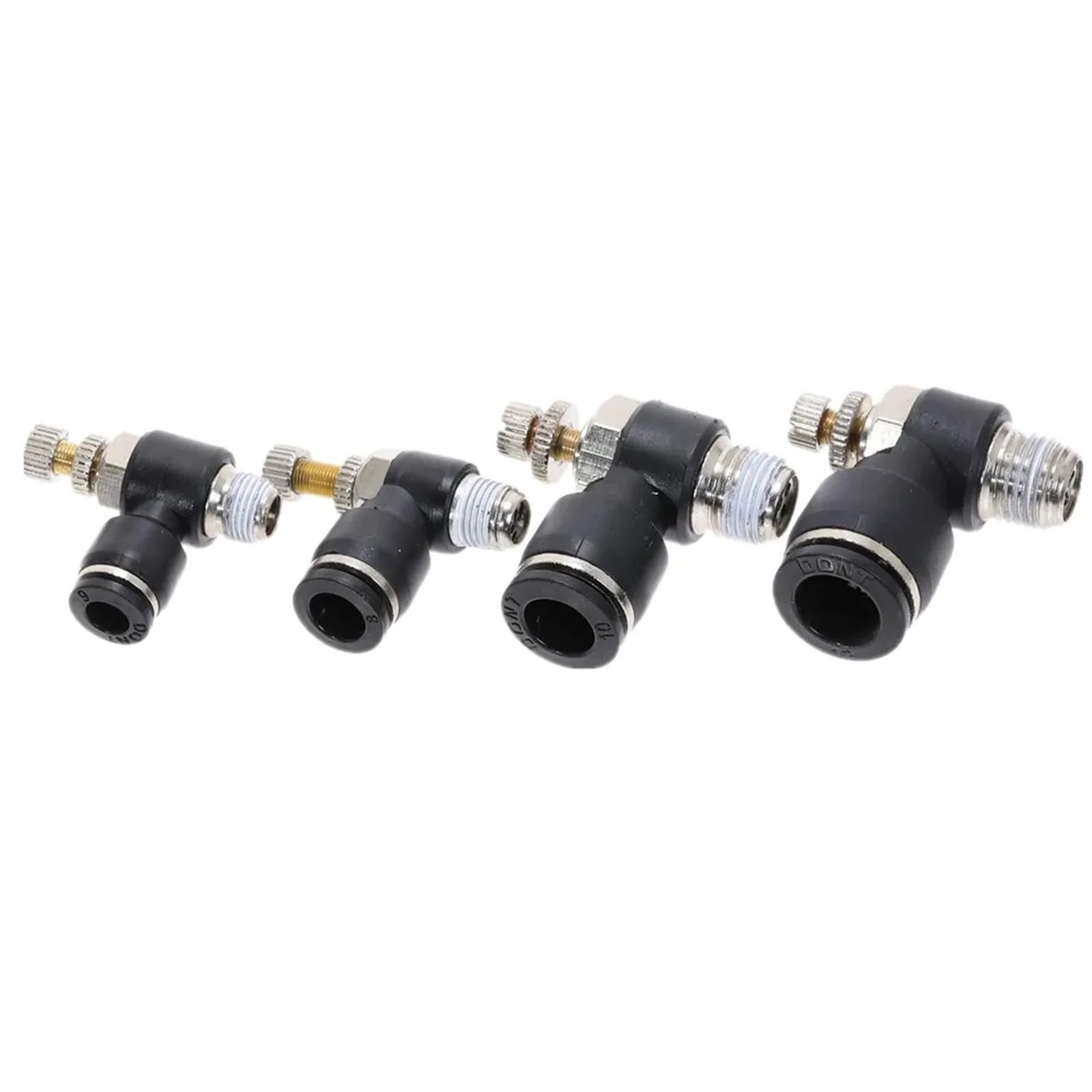 1 pz. Raccordo a gomito a pressione nero, controllo della velocità del flusso, connettore pneumatico for tubo flessibile, raccordi for aria M5" 1/8" 1/4" 3/8" 1/2"(6mm OD Hose,3/8")