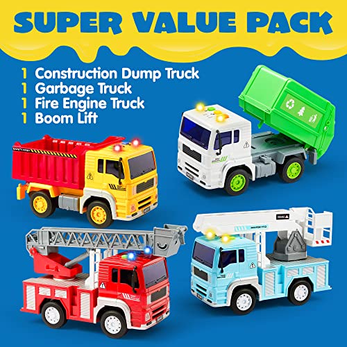 image for JOYIN 4 Pack Friction Powered City Vehicles Including Garbage Truck, F