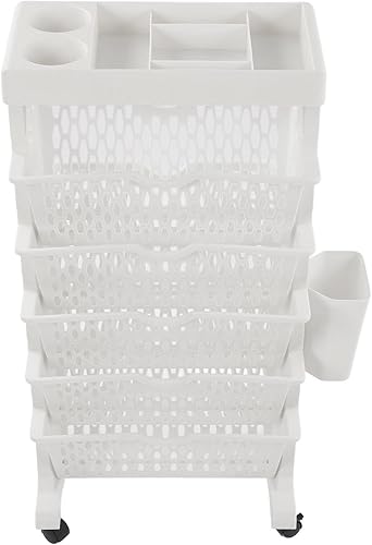 Miniatura 5 de Estantería móvil con ruedas, organizador de escritorio de plástico multicapa, cesta de almacenamiento lateral para escuela, aula, hogar (6 capas
