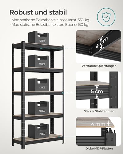 SONGMICS Set of 2 Schwerlastregale, 5 Ablagen, 30 x 75 x 150 cm – Ansicht 3
