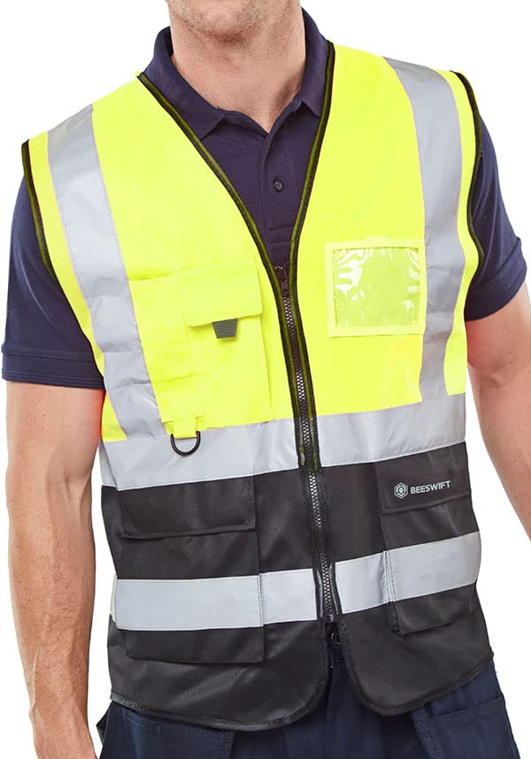 Twotone Executive Hi-Vis Safety Yellow & Black Waistcoat (XL)
