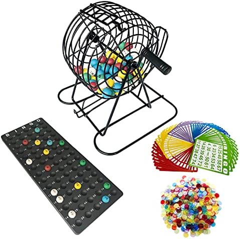 Yuanhe Deluxe Bingo Game Set-Metal Cage with Calling Board, 50 Bingo Cards, 300 Colorful Bingo Chips,75 Colored Balls …