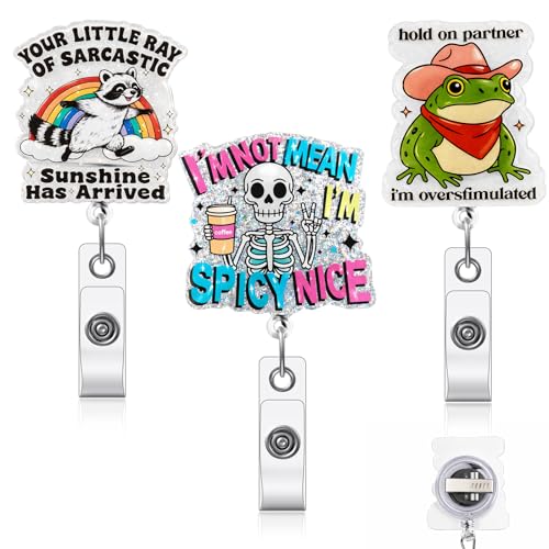 Vicenpal 3 Pcs Funny Badge Reel Retractable Cute for Nurse, Creatures