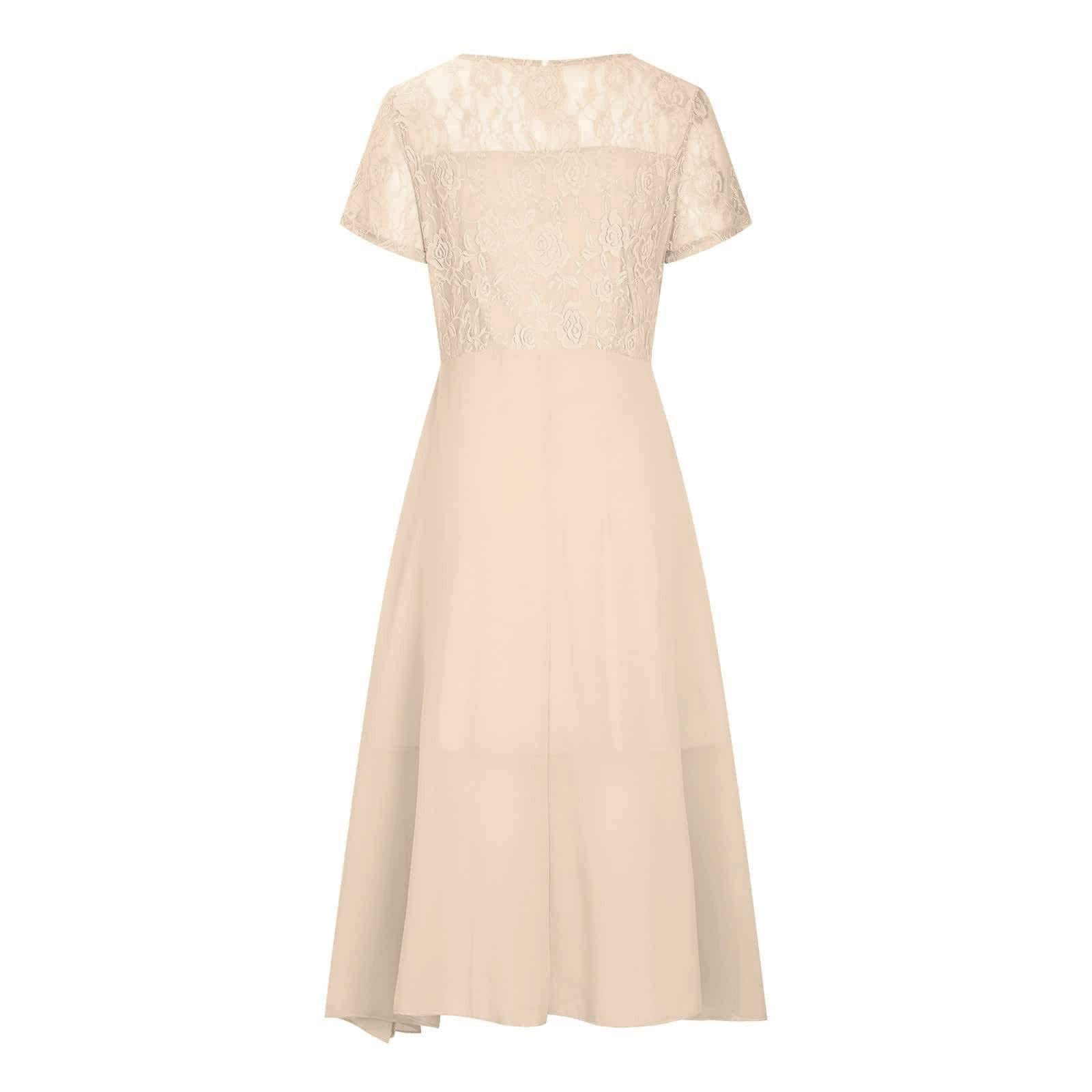 Ansenesna Abendkleider Elegant Für Hochzeit Festliche Kleid Hochzeitsgast Damen Midi Chiffon Abendkleid A Linie Asymmetrisch Spitze Ballkleid Frauen mit Ärmel Leicht Brautjungfernkleider