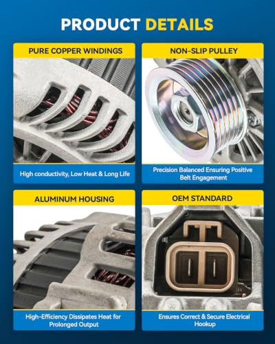 Image of PHILTOP Alternator Compatible With 2003-2006 Nissan 350Z, 2005-2006 INFINITI G35, 2003-2008 INFINITI FX35, 2003-2004 INFINITI G35 3.5L V6, 2004 Nissan Pathfinder 11052N | Fits 2003-2004 INFINITI G35 Coupe V6 3.5L, 2003-2006 Nissan 350Z V6 3.5L, Replacement OE 11052N, 90273302, 23100CD010, 11052