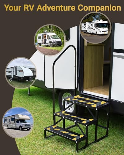 Image of RV Mobile Home Steps with Handrail, 3-Step Camper Entry Stairs