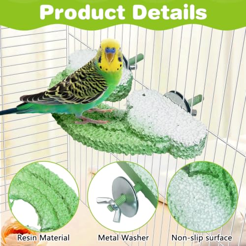 Image of PINVNBY 3PCS Bird Beak Grinding Stone Resin Bird Perch Stand Grinding Claw Clouds Birds Cage Perch Parrot Climbing Chewing Toys Parakeet Cage Accessories for Budgies Cockatiels Conures (Green)
