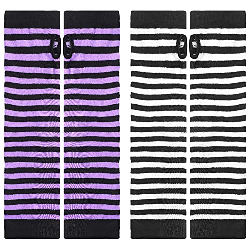 Satinior SATINIOR-G-STRETCHY GLOVES-0DD 6 Pairs Long Fingerless Gloves For Women Knit Thigh High Striped Arm Warmer Thumb Hole Stretchy Gloves thumb #4