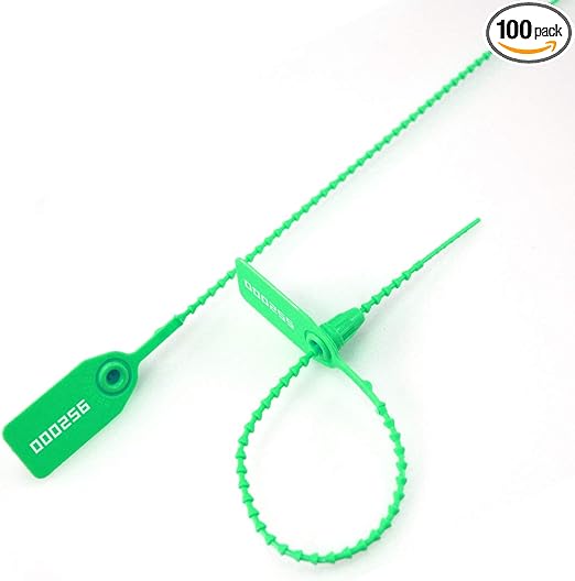 Leadseals(R) 100 Green Plastic Tamper Seals, Zip Ties for Fire Extinguishers Pull Tite Security Tags Numbered Disposable Self-Locking Tie 250mm Length