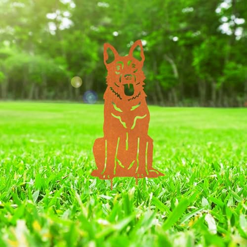 VerLuky Deutscher Schäferhund Gartenstecker Rost,Roststecker Metall Hund für Draußen,Gartendeko Hund,Rost Deko für Garten