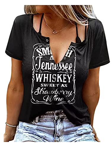 Smooth As Tennessee Sweet As Strawberry Shirt Womens Summer Sexy V-Neck T Shirts Country Music Short Sleeve Tops Blouse