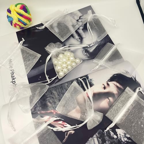 Image of Organza Bags 2.8 inchx3.6 inch, 100Pcs Small Mesh Drawstring Pouches | White Organza Bags for Jewelry, Candy, Party Favors, Small Sachet Wrap, Storage Supplies