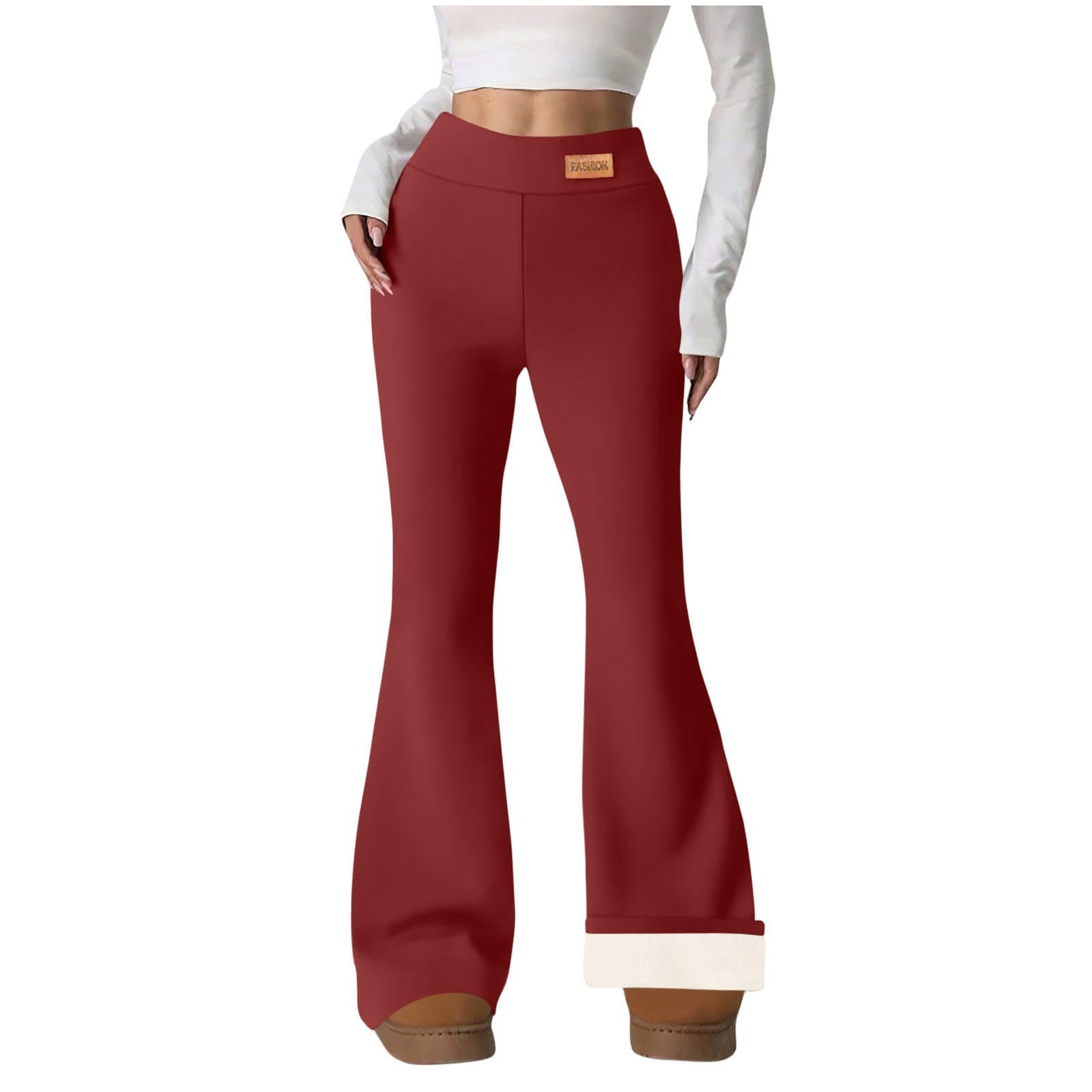 Fleece Lined Pants Women Winter Thermal Warm Flare Leggings Comfy Soft High Waisted Yoga Pants with Pockets