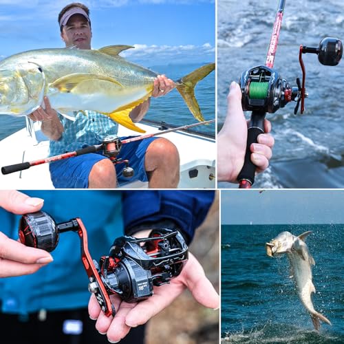 Sougayilang Baitcaster Angelrolle Größe 400 mit maximaler Stärke von 15,9 kg, 6,3:1 Geschwindigkeitsverhältnis, Low-Profile Wurfrolle für Linkshänder
