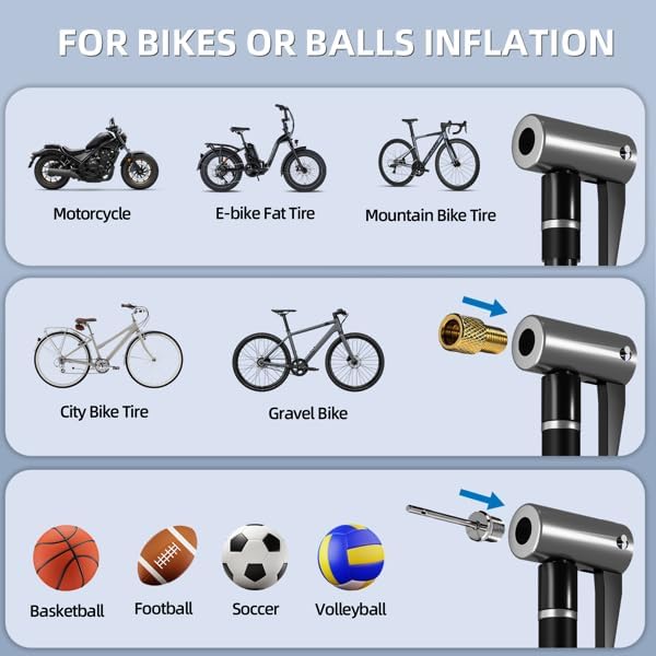Pocket Air Pump Mini Bike Pump Electric 130PSI with Presta & Schrader Valves Auto Stop Fast Inflation Type-C Rechargeable Battery for All Bicycles & Balls Cycling Essentials - Wireless Tire Inflator