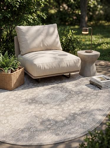 Rugs.com Aztec 5'x8' Oval Light Gray Flatweave Rug