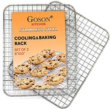 Goson Heavy Duty Stainless Stain Bakeware, Baking, Cooling, Oven Roasting, Broiler Rack, 8in by 10in, Cross Wire, Pack of 2, Compatible with Various Baking Sheets Oven Pans