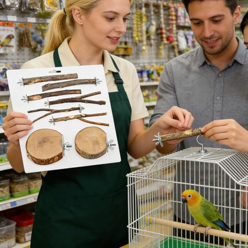 Natural Wood Bird Perch - 8-Piece Chewable Ladder | 320g Parrot Perches with Cockatiel, Chinchilla, Pet Juguetes for Cage, Tree Climbing, Window, Training, Activity, Small Birds, Bird Toys Stand - Afbeelding 4