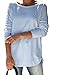 Kenhansion Women's Crewneck Long Sleeve Pullover Tops Casual Slim Solid Color Work Sweatshirts Fall Lightweight Daily Blouse (Sky Blue,X-Large)
