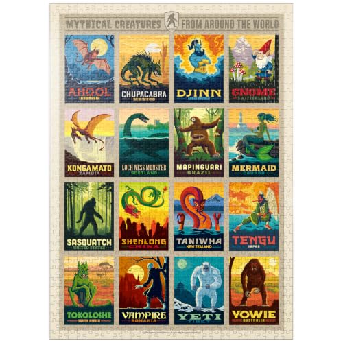 MyPuzzle Rompecabezas Premium de 1000 Piezas para Adultos, Criaturas Míticas de Todo el Mundo, Póster Vintage miniatura 1