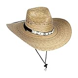 MWS Mexican Palm Leaf Cowboy Hat with Chin Strap, Sombreros de Hombre de Palma, Natural, One Size
