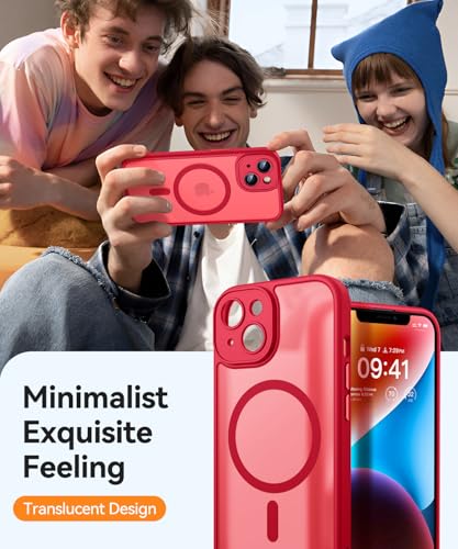 Image of CANSHN Magnetic for iPhone 14 Plus Case, Upgraded [Full Camera Protection] [Compatible with Magsafe] [Translucent Matte] Shockproof Protective Phone Case for iPhone 14 Plus 6.7 inch - Red
