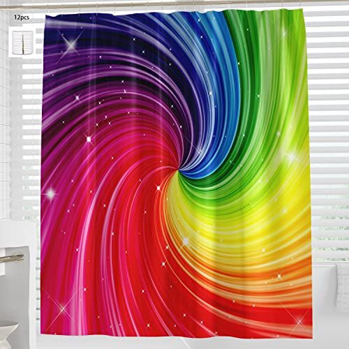 Latetomt Abstract Shower Curtain Rainbow Spiral Shower Curtain Shining Rainbow Inspired Bathroom Shower Curtain With 12 Hooks 72" X 72" Ltmyl003 #TOP23