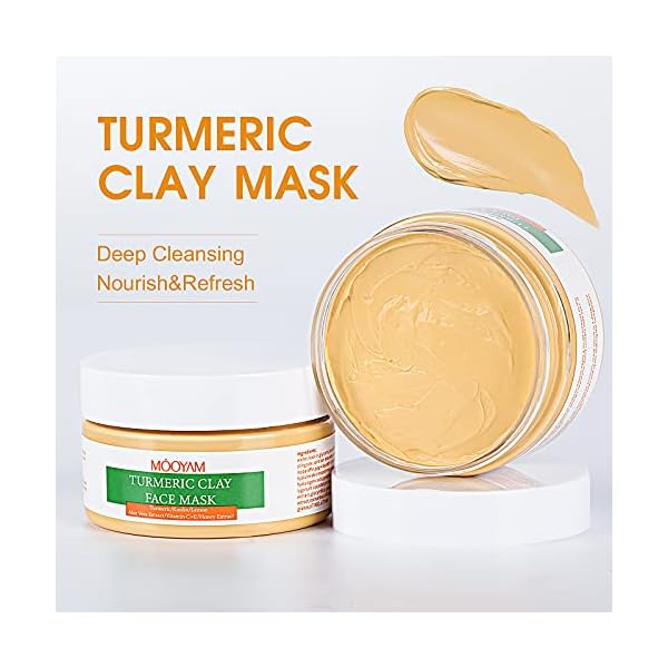 Turmeric Vitamin C Clay Mask,Mud Face Mask for Deep Cleansing, Clay Face Mask with Kaolin/Vitamin C+E/Aloe Vera/Honey Extract - Face Mask Skin Care for Blackheads, Acne, Oil Control and Refining Pores