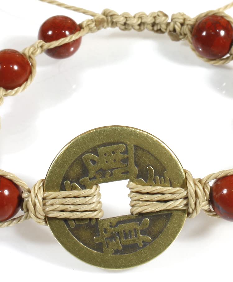 Image of Good Karma, Red Jasper Macrame Bracelet with Chinese Medallion, Adjustable