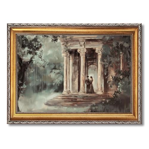 Gold Framed Pride and Prejudice Proposal Wall Art Poster Vintage Temple Scene Painting Elizabeth Bennet Canvas Print Romantic Jane Austen Artwork Living Room Cottagecore Picture Wall Decor 12x16inch