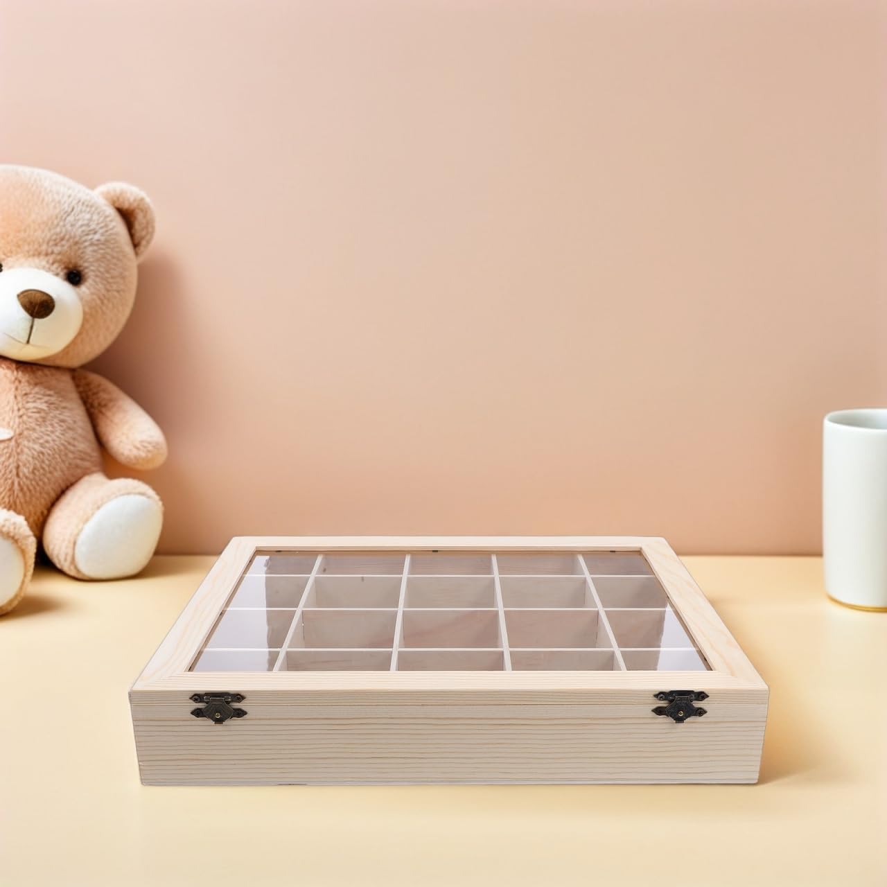 Toddmomy Scatola per Esposizione Minerali in Legno con Coperchio Trasparente Organizer Scomparti per Collezione di Cristalli Pietre Preziose e Campioni Roccia Custodia Portatile per Studio
