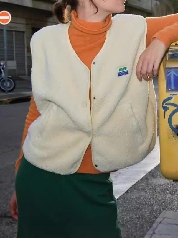 Women Fleece Vest Y2K Kawaii Sleeveless Cropped Cardigan Coquette Fall Clothes Preppy Open Front Button Down Vest Coat3