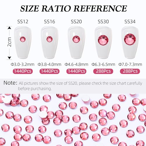 Image of Rose Flatback Rhinestones, Glass Rhinestones for Nail Art and Craft, Glue Fix, Loose Crystal Gemstones(Rose, SS12, 1440pcs, 2.9-3.0mm)