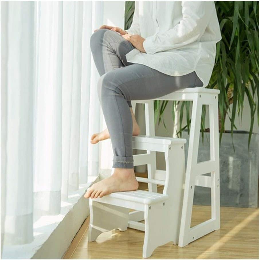 Escabeau mode escabeaux pliables bois blanc OKUOKA étagère meuble