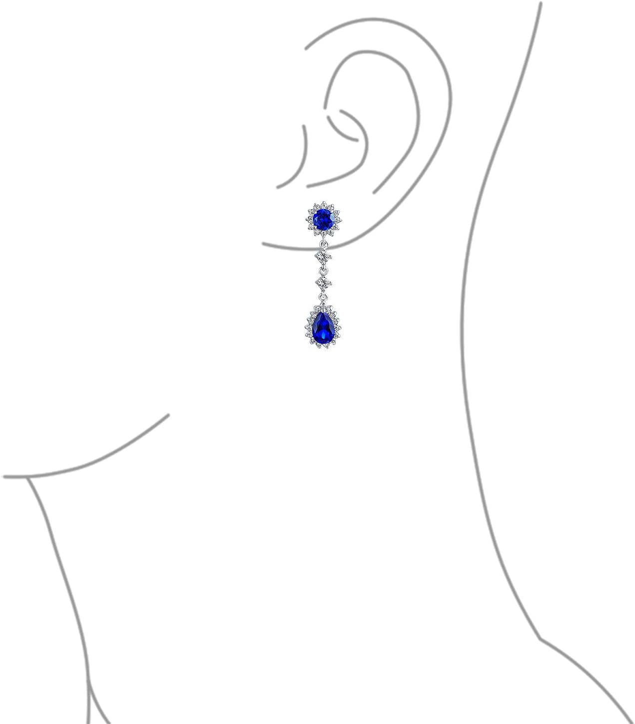 Vintage Style Bridal Simulated Gemstone Statement Pave Crown Halo Cubic Zirconia AAA CZ Long Dangling Oval Teardrop Chandelier Clip On Earrings For Women Non-Pierced