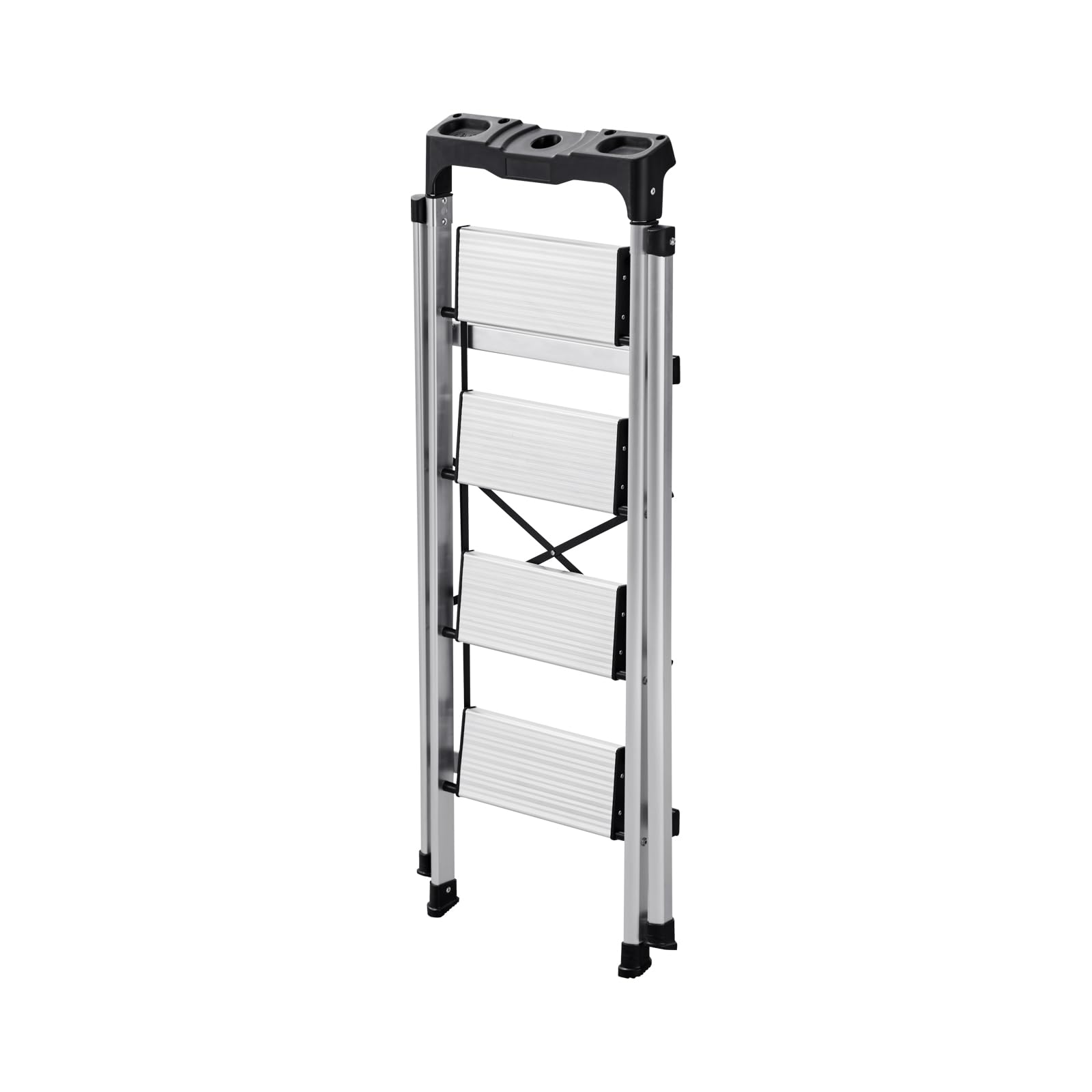 VEVOR Scaletta Pieghevole Salvaspazio con 4 Gradini con Ampio Pedale Antiscivolo e Impugnatura Comoda, Scala a Pioli Portatile in Alluminio con Capacità di 150 kg, Multiuso per Cucina, Casa