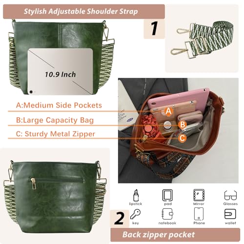 Image of Hobo Bags Vegan Leather Crossbody Bag Guitar Strap Shoulder Purses with Zipper Handbags for Women