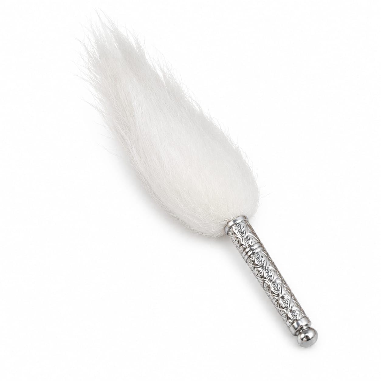 Laddu Gopal Chawar, German Silver Handle, White Plume, Silver, 21 cm, Traditional Puja Accessory-image-20