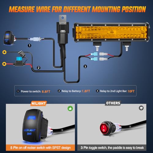 Image of Nilight Led Light Bar 12 Inch Amber 300W Spot Flood Combo Waterproof Triple Rows Off Road Fog Light with 5Pin Rocker Switch Wiring Harness Kit-1 Lead
