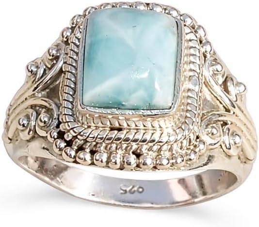 Blue Larimar 925 Sterling Silver Handmade Boho Design Ring Larimar Jewelry Gift For Women