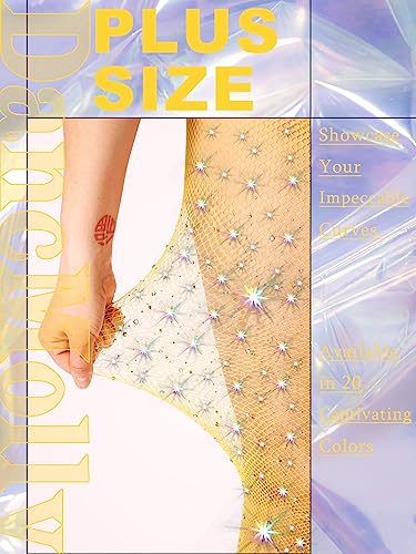 Image of DancMolly 10X Strong Ultra Sparkly Rhinestone Fishnet Stockings, Plus Size Sparkle Tights for Women Sexy Party Concert Outfit