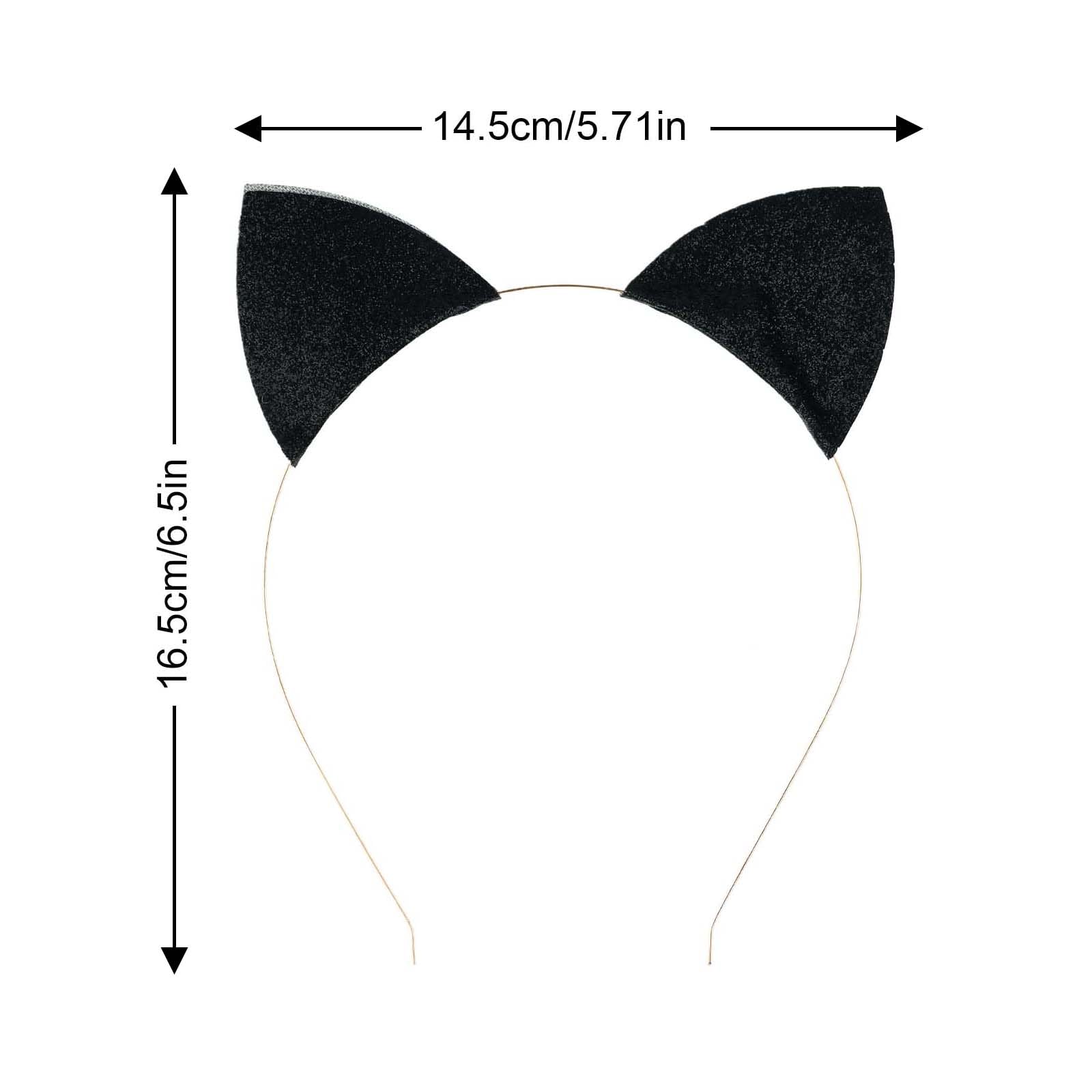 WLLHYF Glitter Cat Ears Headband Halloween Hair Band Cute Fancy Dress Cats Woman Headband Black Hair Hoop Cosplay Party Festival Costume