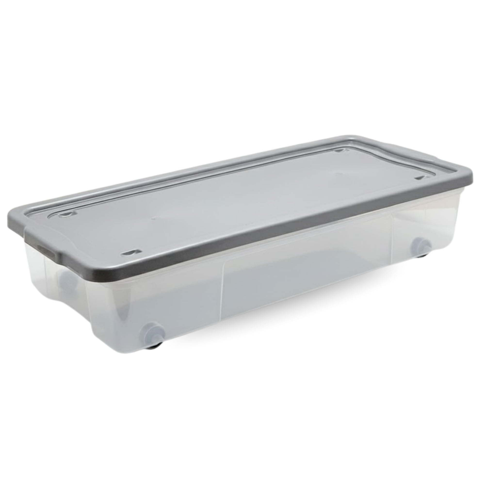 ALEEZ - 47L Underbed Storage Box With Lid - Clear Plastic Stackable Storage With Wheels - Transparent Clothes Organizer - Neastable Under Bed Container - Large Portable Multipurpose Room Organiser (1)