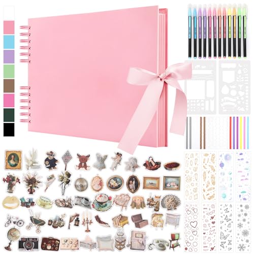 DazSpirit Album Photo Scrapbook, 80 Pages Livre Album Photo Rigide DIY Scrapbooking, Avec 12 Marqueurs et 7 Autocollants, Cadeau pour Anniversaire, Mariage,...