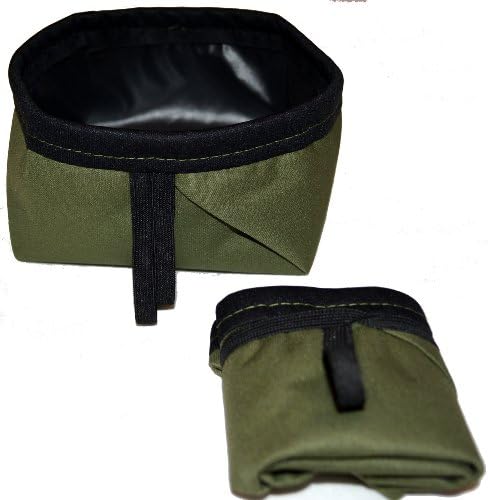 **Made in USA 100% Waterproof Washable Fabric Collapsible Folding Travel Pet Dog Water Bowl (Jogging, Hiking, Camping or Car)(Sage Green with Black Trim; Trail Runner)