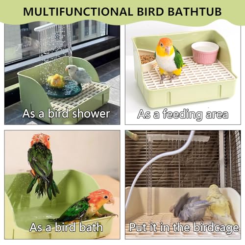 Image of kathson Parrot Bathtub, Automatic Bird Bath Indoor,Parakeet Shower Fountain,Parrot Bath Tub for Pet Birds, Cockatiel, Conure, Budgie, Lovebird, African Grey, Finches (Green)